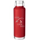 Laser etched red 24 oz vacuum insulated water bottle with 'Reel Cool Dad' design