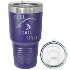 Laser etched purple 30 oz vacuum insulated tumbler with 'Reel Cool Dad' design