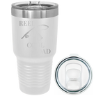 Laser etched white 30 oz vacuum insulated tumbler with 'Reel Cool Dad' design