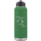 Laser etched green 32 oz vacuum insulated water bottle with 'Reel Cool Dad' design