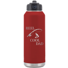 Laser etched maroon 32 oz vacuum insulated water bottle with 'Reel Cool Dad' design