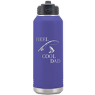 Laser etched purple 32 oz vacuum insulated water bottle with 'Reel Cool Dad' design