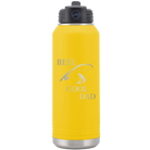 Laser etched yellow 32 oz vacuum insulated water bottle with 'Reel Cool Dad' design