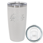 Laser etched white 20 oz golf dimples tumbler with 'Super Dad' design