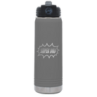 Laser etched dark gray 20 oz vacuum insulated water bottle with 'Super Dad' design