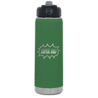 Laser etched green 20 oz vacuum insulated water bottle with 'Super Dad' design