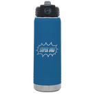 Laser etched royal blue 20 oz vacuum insulated water bottle with 'Super Dad' design