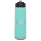 Laser etched teal 20 oz vacuum insulated water bottle with 'Super Dad' design