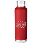 Laser etched red 24 oz vacuum insulated water bottle with 'Super Dad' design