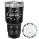 Laser etched black 30 oz vacuum insulated tumbler with 'Super Dad' design