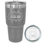 Laser etched dark gray 30 oz vacuum insulated tumbler with 'Super Dad' design