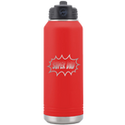 Laser etched red 32 oz vacuum insulated water bottle with 'Super Dad' design