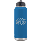 Laser etched royal blue 32 oz vacuum insulated water bottle with 'Super Dad' design