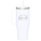 Personalized white 40 oz vacuum insulated tumbler mug with 'Super Dad' design