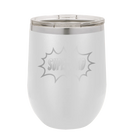 Personalized white 12 oz vacuum insulated wine cup with etched 'Super Dad' design