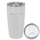 Laser etched white 20 oz golf dimples tumbler with 'Worlds Best' design