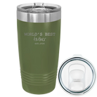 Laser etched olive green 20 oz vacuum insulated tumbler with 'Worlds Best' design