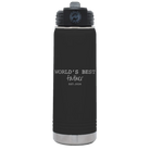 Laser etched black 20 oz vacuum insulated water bottle with 'Worlds Best' design