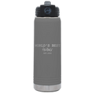 Laser etched dark gray 20 oz vacuum insulated water bottle with 'Worlds Best' design