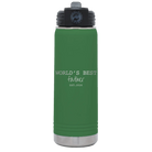 Laser etched green 20 oz vacuum insulated water bottle with 'Worlds Best' design
