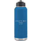 Laser etched royal blue 32 oz vacuum insulated water bottle with 'Worlds Best' design