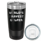 Laser etched black 20 oz vacuum insulated tumbler with 'Worlds Okayest Golfer' design