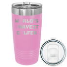 Laser etched light purple 20 oz vacuum insulated tumbler with 'Worlds Okayest Golfer' design