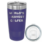 Laser etched purple 20 oz vacuum insulated tumbler with 'Worlds Okayest Golfer' design