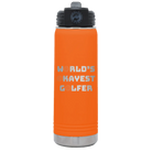 Laser etched orange 20 oz vacuum insulated water bottle with 'Worlds Okayest Golfer' design