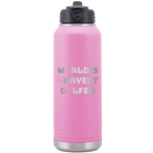 Laser etched light purple 32 oz vacuum insulated water bottle with 'Worlds Okayest Golfer' design