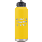 Laser etched yellow 32 oz vacuum insulated water bottle with 'Worlds Okayest Golfer' design