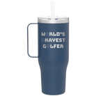 Personalized constellation 40 oz vacuum insulated tumbler mug with 'Worlds Okayest Golfer' design