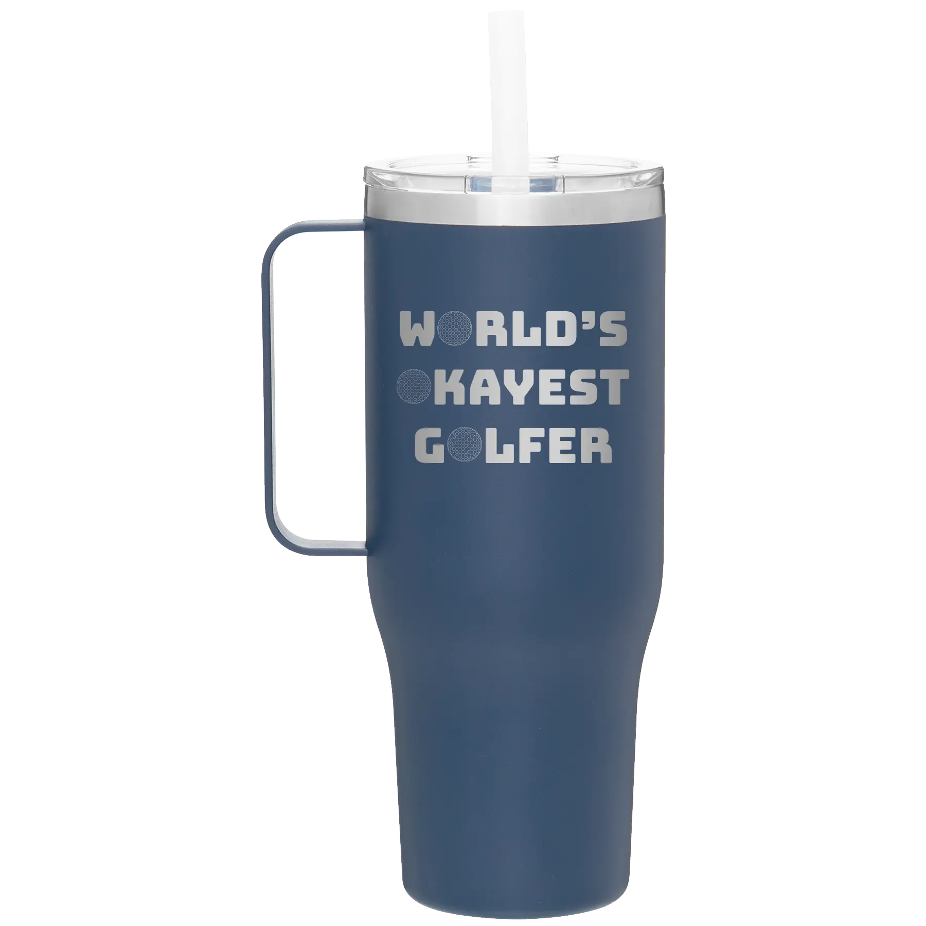 Personalized constellation 40 oz vacuum insulated tumbler mug with 'Worlds Okayest Golfer' design