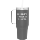Personalized slate 40 oz vacuum insulated tumbler mug with 'Worlds Okayest Golfer' design