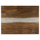 Personalized acacia serving board with white pearl resin 15.75" x 11.75". Laser etched with logo, design, or message