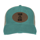 Custom forest Adam's Ollie Distressed Trucker Hat with laser etched oval leatherette patch