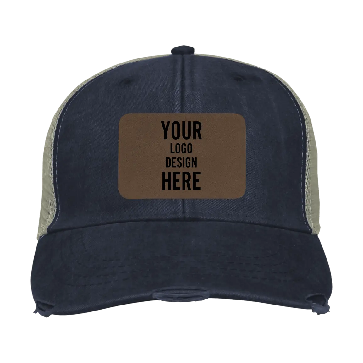 Adam's Ollie Distressed Trucker Hat - Dark Denim with Leatherette Patch ...