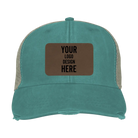 Custom forest Adam's Ollie Distressed Trucker Hat with laser etched rectangle leatherette patch