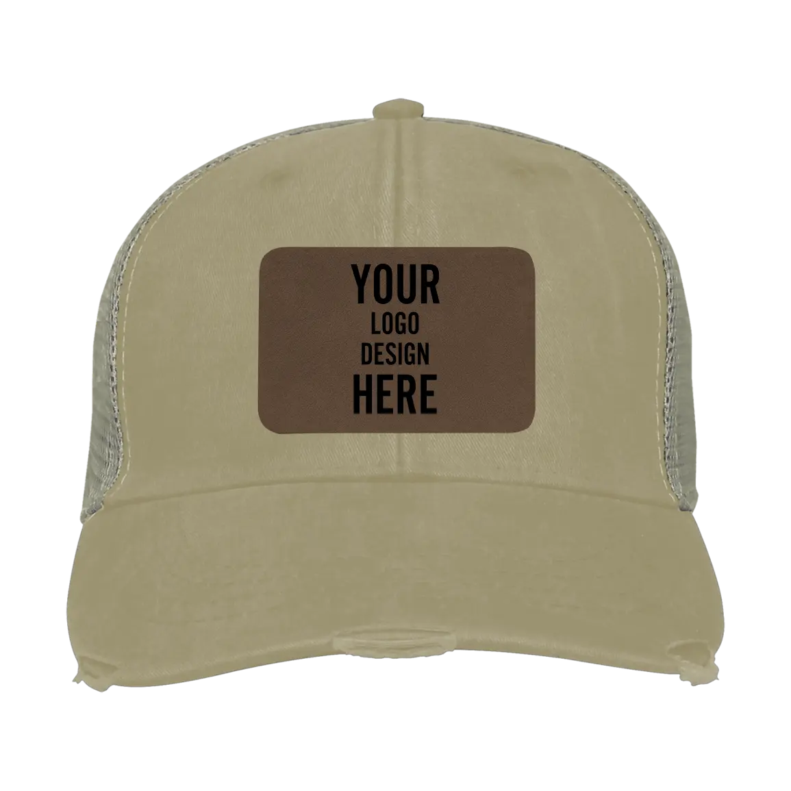 Adam's Ollie Distressed Trucker Hat - Khaki with Leatherette Patch ...