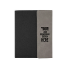 Personalized 7 x 9 canvas and leatherette portfolio with gray leatherette panel, custom laser engraved with logo, monogram, or design.