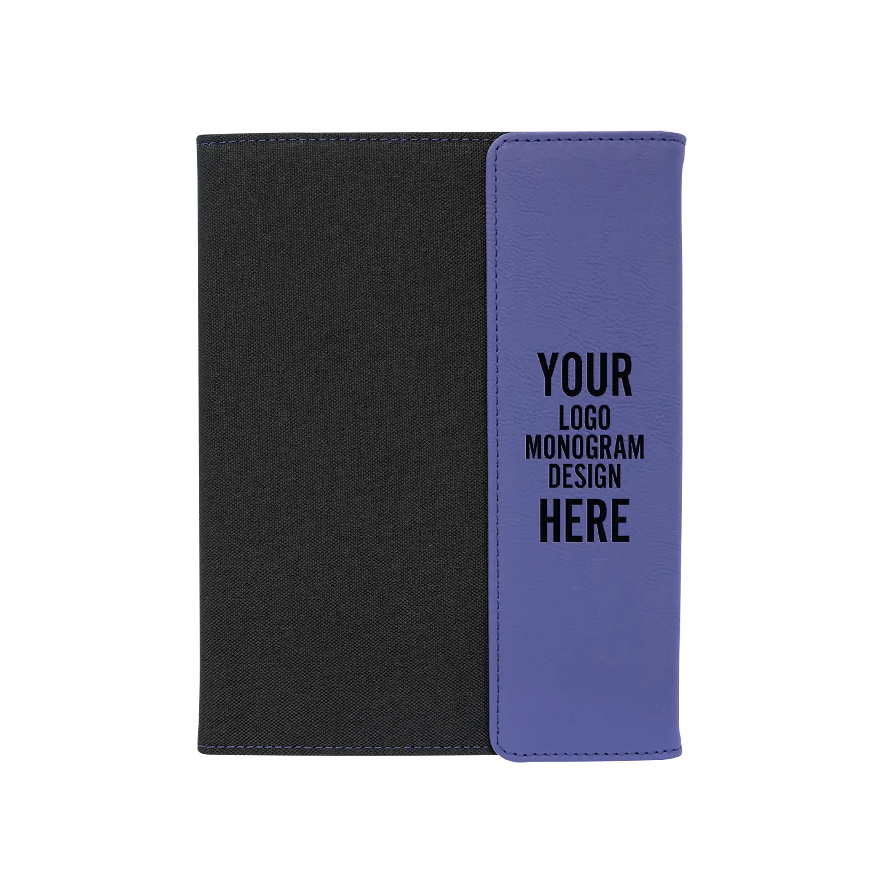 Personalized 7 x 9 canvas and leatherette portfolio with purple leatherette panel, custom laser engraved with logo, monogram, or design.