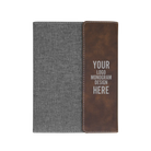 Personalized 7 x 9 canvas and leatherette portfolio with rustic leatherette panel, custom laser engraved with logo, monogram, or design.