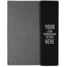 Personalized 9.5 x 12 canvas and leatherette portfolio with black leatherette panel, custom laser engraved with logo, monogram, or design.
