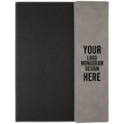 Personalized 9.5 x 12 canvas and leatherette portfolio with gray leatherette panel, custom laser engraved with logo, monogram, or design.