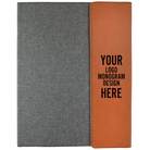 Personalized 9.5 x 12 canvas and leatherette portfolio with rawhide leatherette panel, custom laser engraved with logo, monogram, or design.