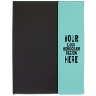Personalized 9.5 x 12 canvas and leatherette portfolio with teal leatherette panel, custom laser engraved with logo, monogram, or design.