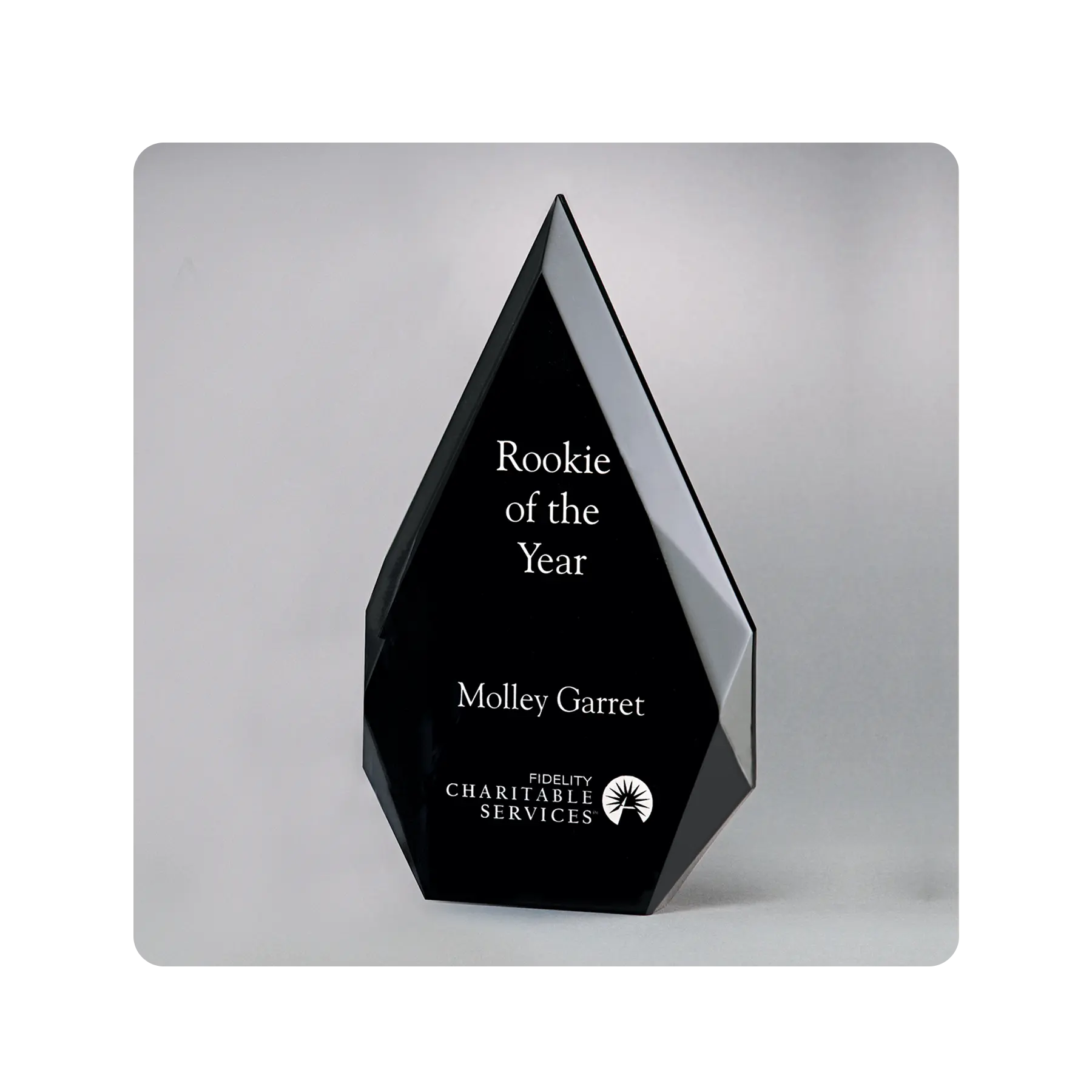 Acrylic award with black back, cost effective award for milestones, events, recognition
