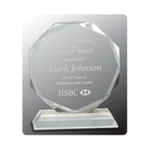 Etched crystal octagon award, personalized with logos, names, dates, events, or messages