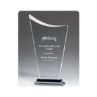 Contemporary clear glass award with pedestal base, custom etched for your milestone, event, or recognition. 