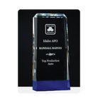 Crystal award with cobalt blue base, customized for all events, milestones, and recognition